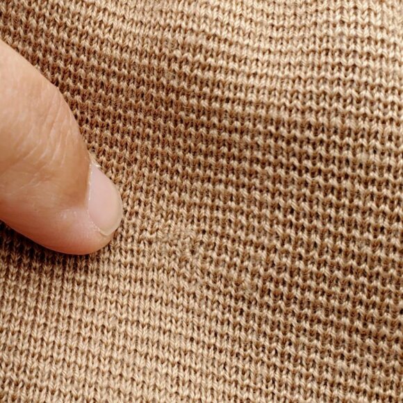 Vintage 60s 70s Wool Double-Knit Camel Skirt M Red Green Trim Pink Lining - Picture 4 of 11